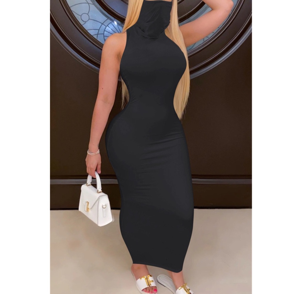 Black Stretch Sleeveless Face-Cover Maxi Dress